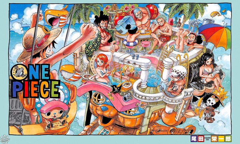 One Piece Crew on Ship — Blue, Joyful