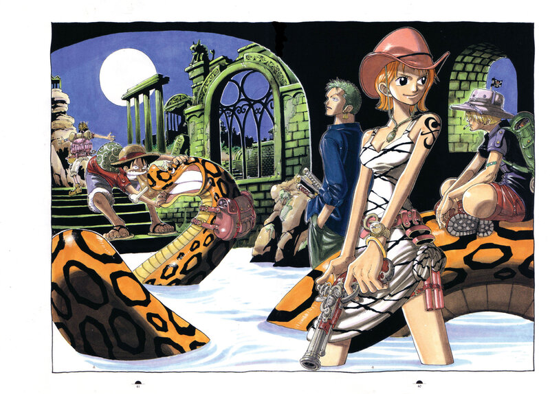 One Piece crew on snake bridge