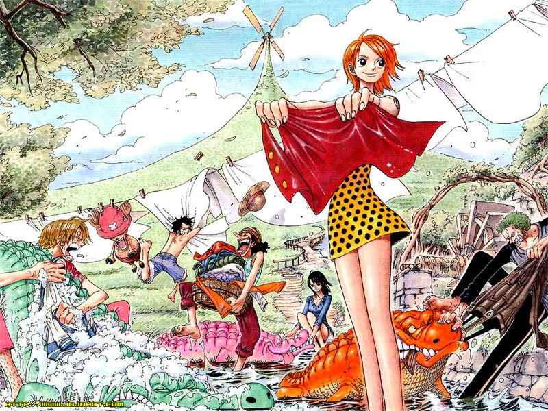 One Piece crew washing clothes