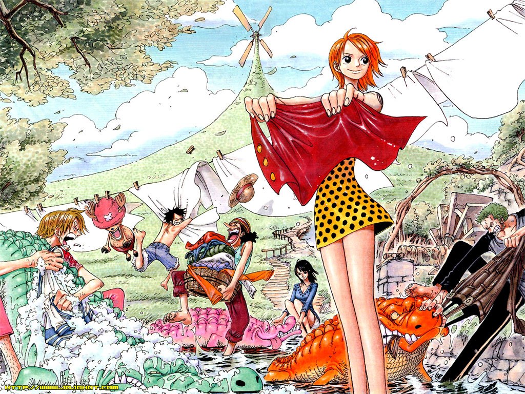 One Piece crew washing clothes