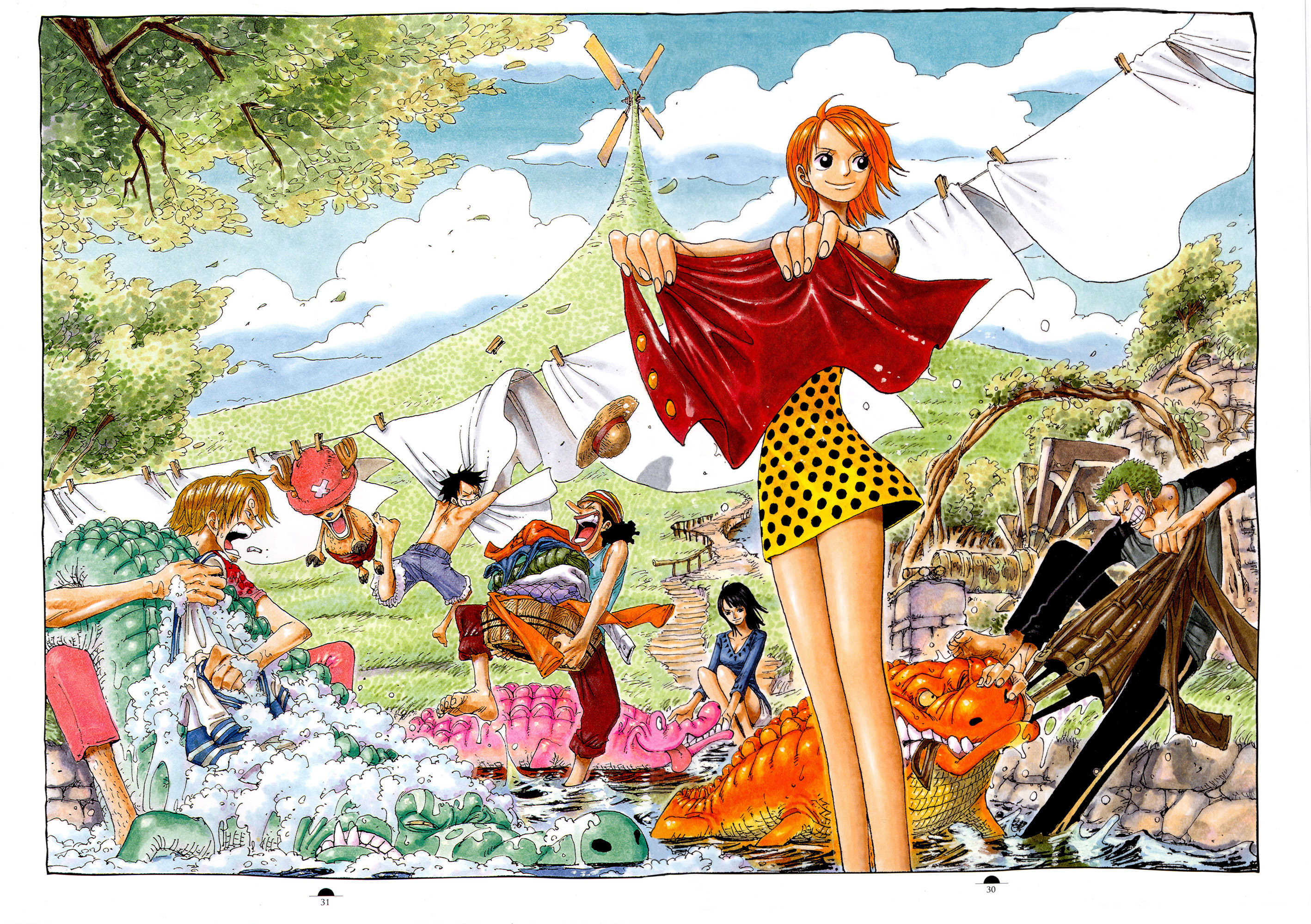 One Piece crew washing clothes