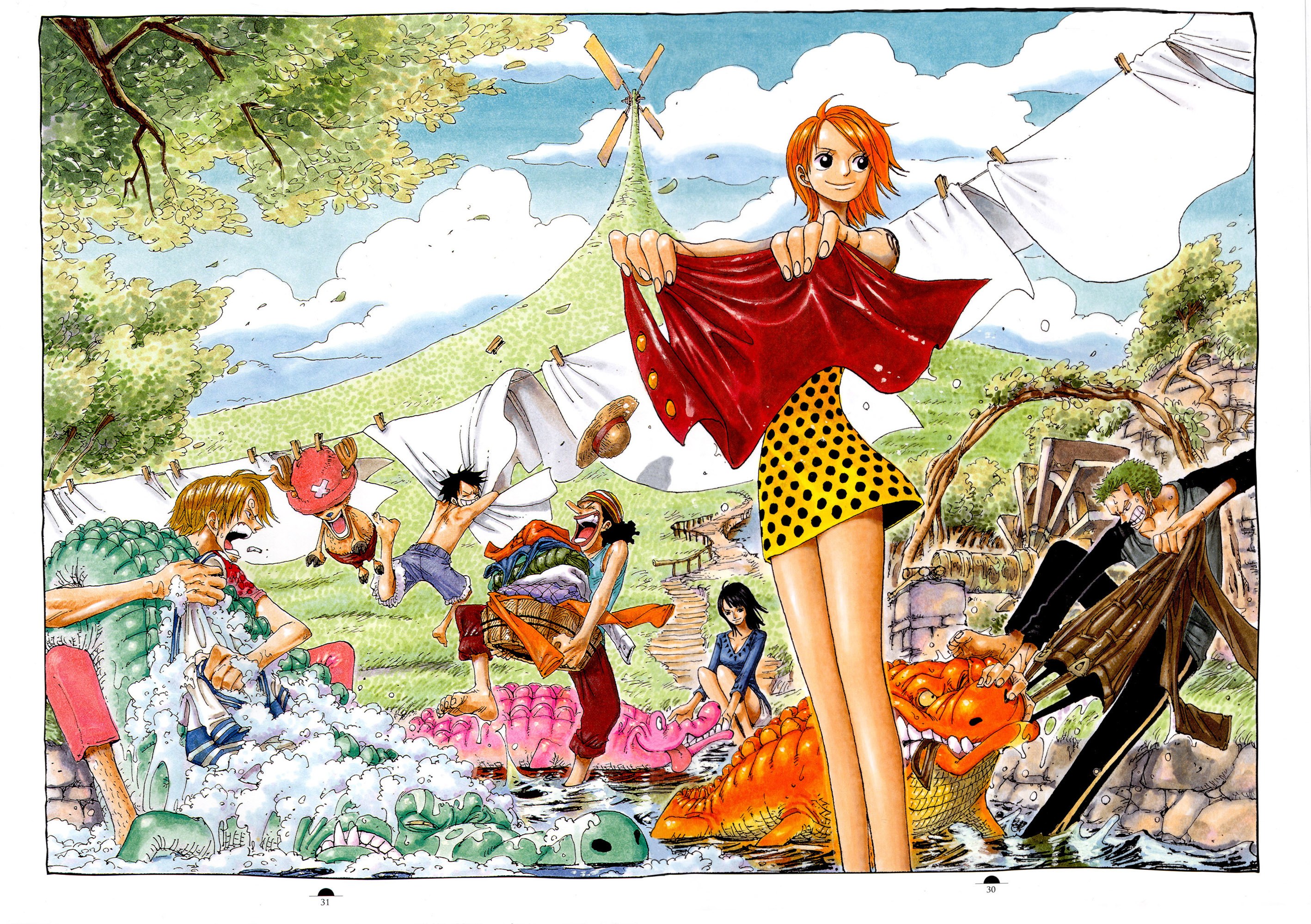 One Piece crew washing clothes