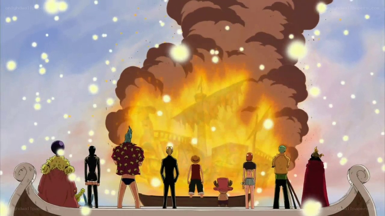 One Piece crew watches ship burn