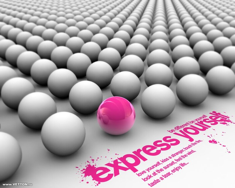one pink ball among many gray