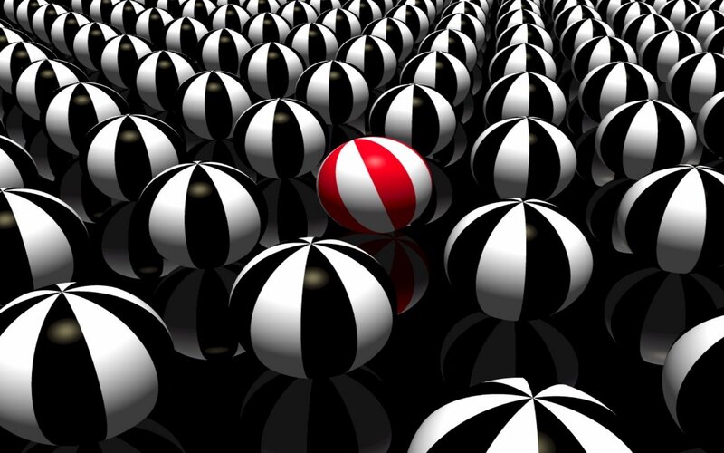 one red ball among black and white balls