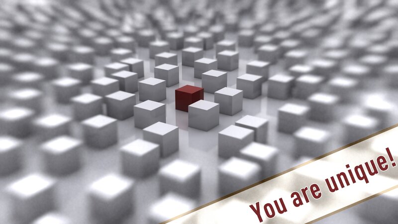one red cube among many