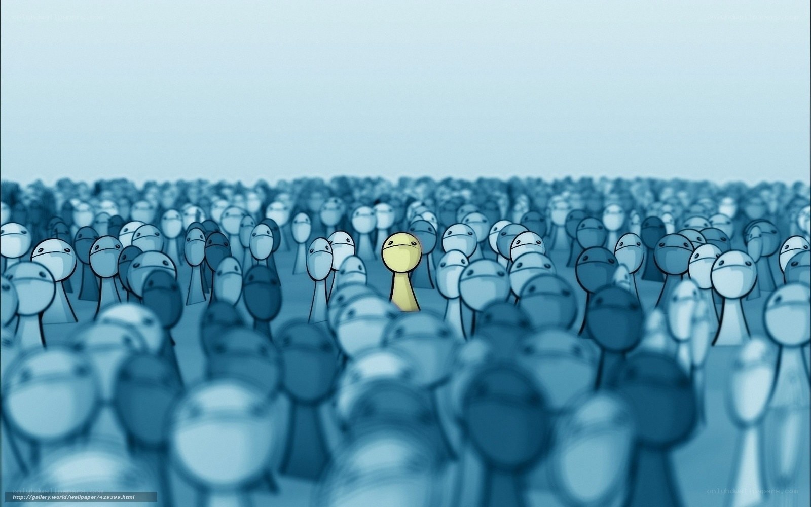 One yellow figure in a crowd