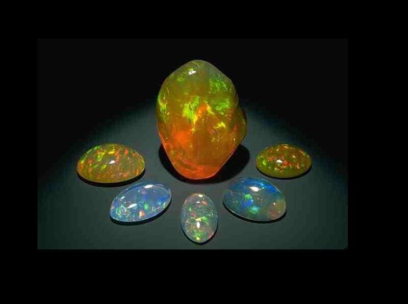 Opal gemstones on display