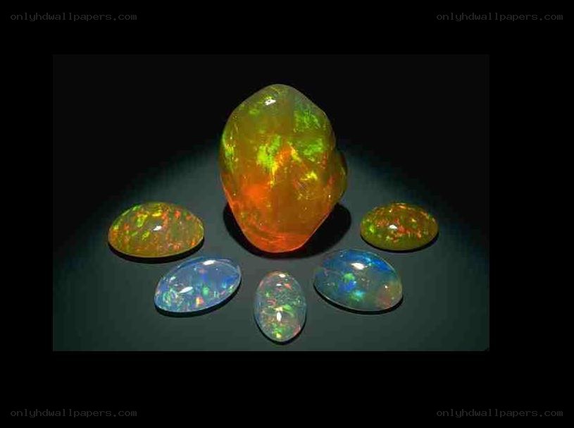 Opal gemstones on display