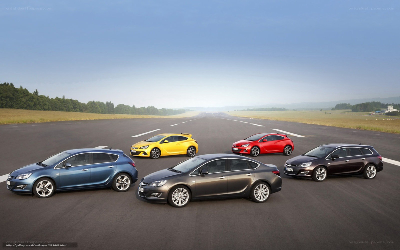 Opel car lineup on runway