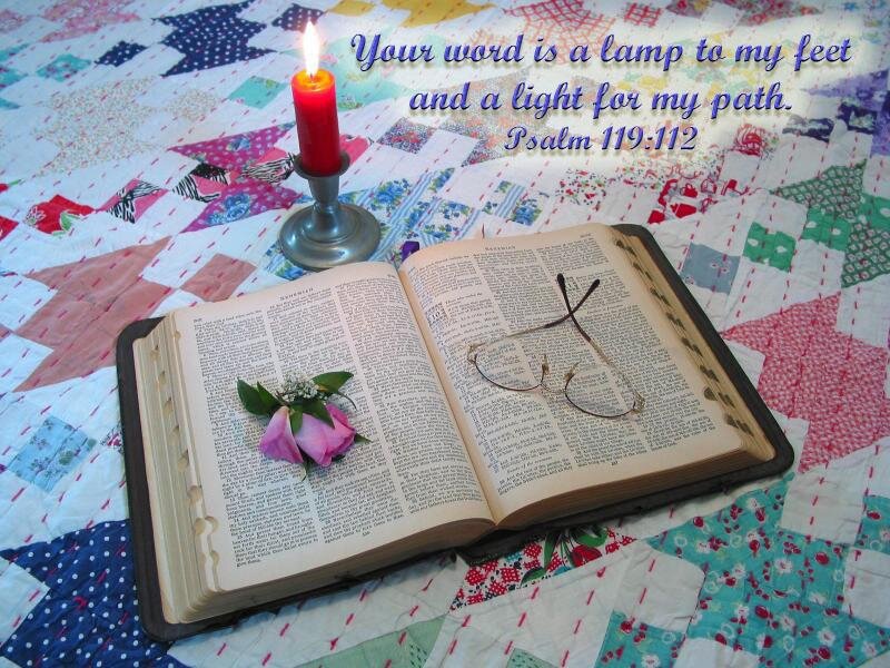 Open Bible on Quilt