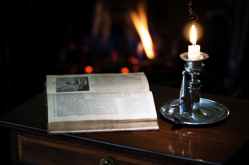 Open Book and Candle — Brown, Cozy