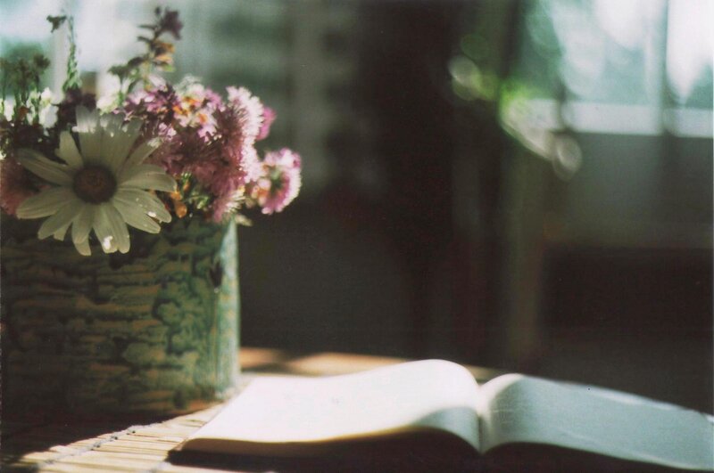Open Book and Flowers