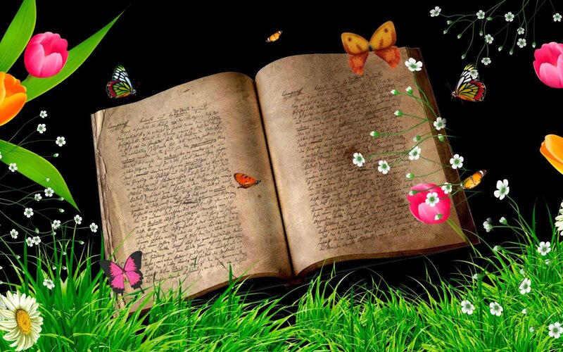 Open Book in Grass — Green, Serene, Spring, Digital Art