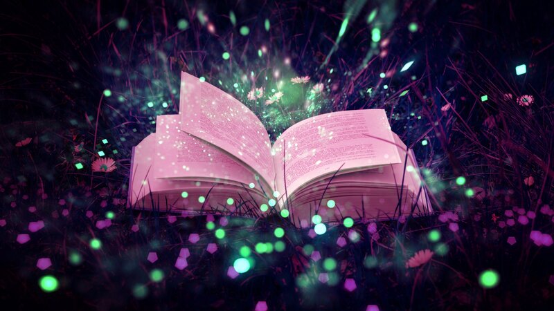 Open Book in Grass — Purple