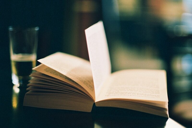 Open book on a dark table