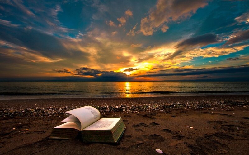 Open Book on Beach — Blue