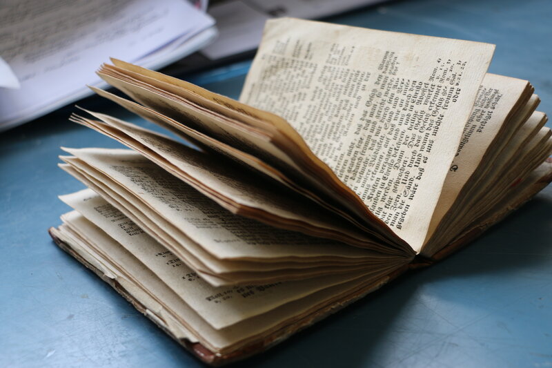 Open Book on Table — Blue, Calm, Photograph