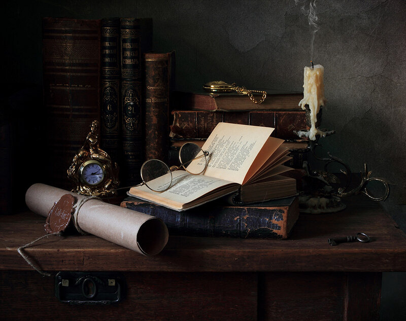 Open Book on Table — Brown, Dramatic, Night
