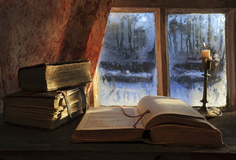 Open Book on Windowsill — Brown