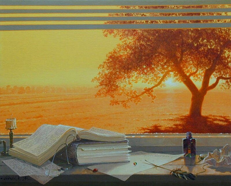 Open Book on Windowsill — Yellow