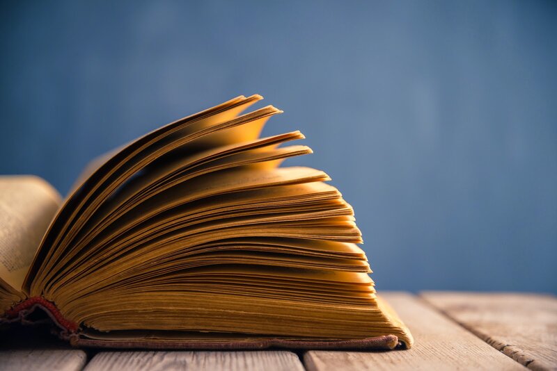 Open Book on Wood — Blue
