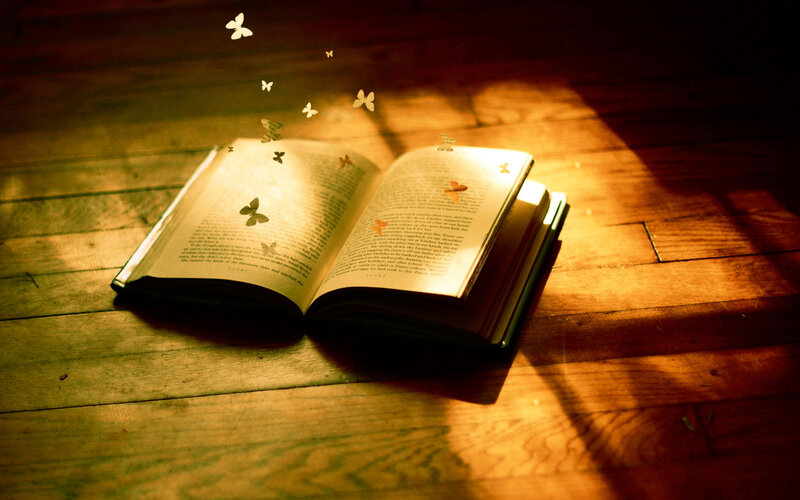 Open Book on Wooden Floor