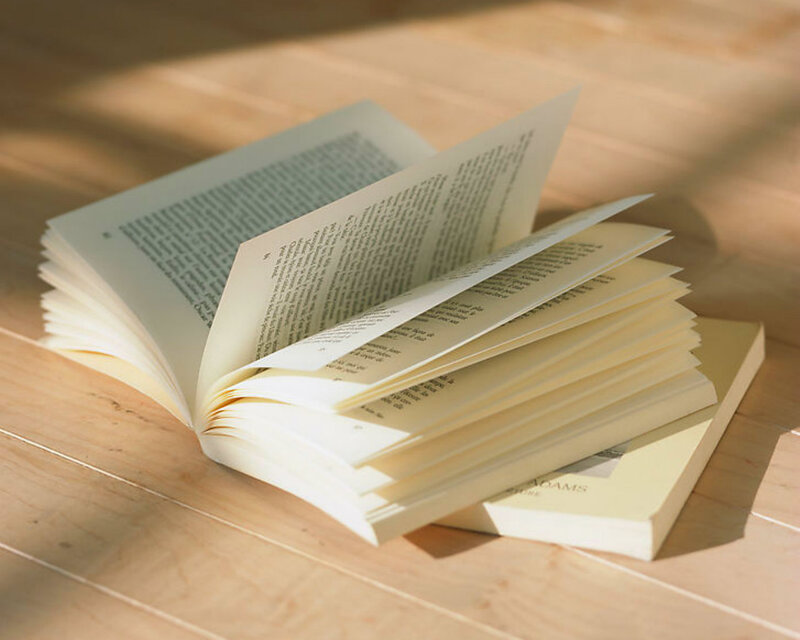 Open Book on Wooden Surface — Brown