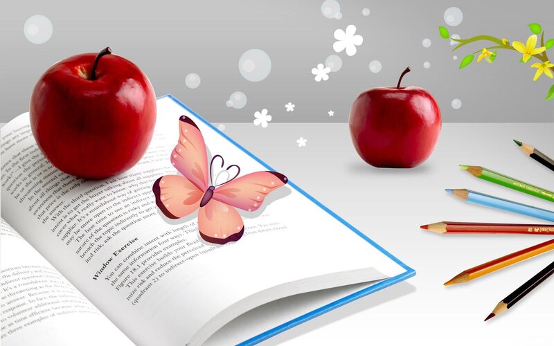 Open Book with Apple — Red