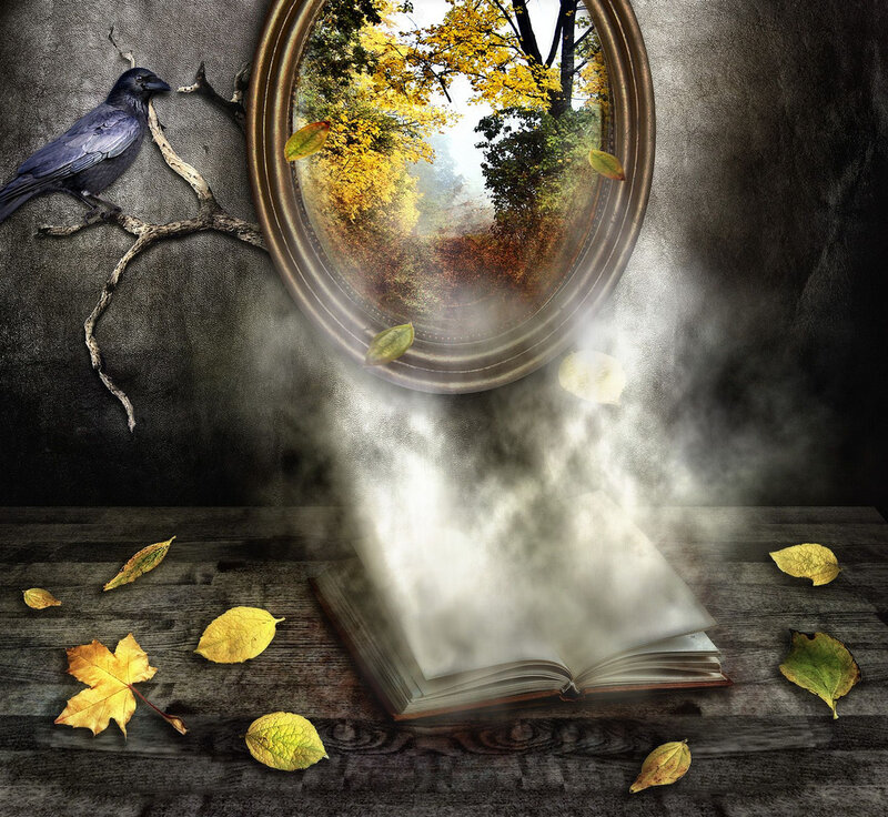 Open Book with Autumn Leaves
