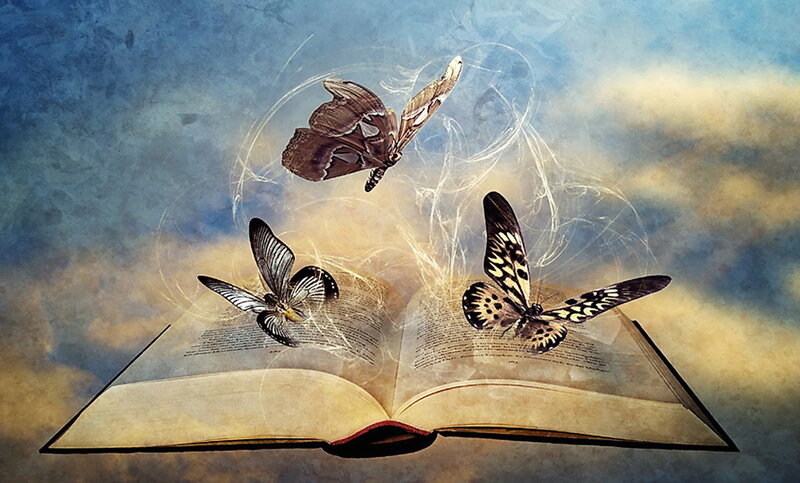 Open Book with Butterflies — Blue, Dreamy