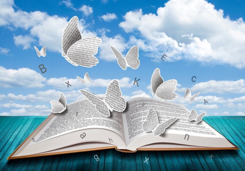 Open Book with Butterflies — Blue, Serene