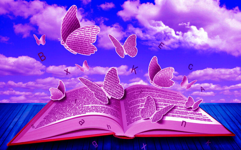 Open Book with Butterflies — Purple