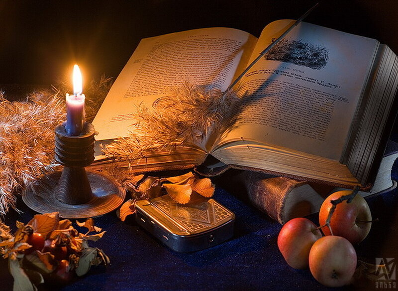 Open Book with Candle — Blue