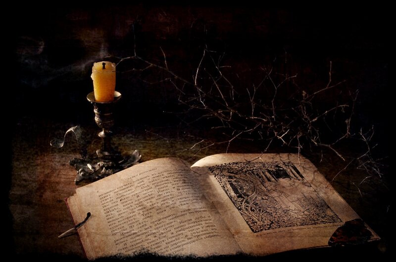 Open Book with Candle — Brown, Dramatic, Night
