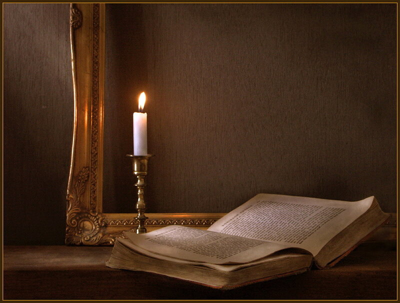 Open Book with Candle — Brown, Dramatic