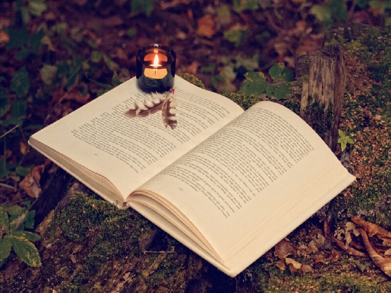 Open Book with Candle — Brown, Serene
