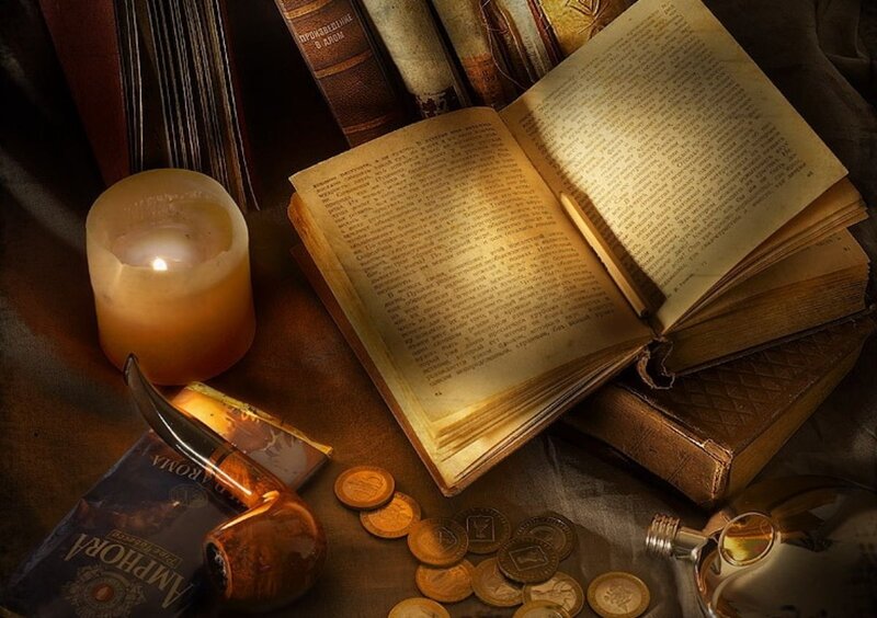 Open Book with Candle — Brown
