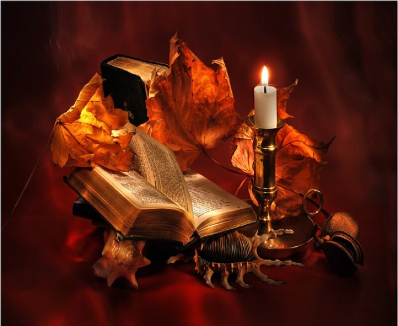 Open Book with Candle — Red, Dramatic