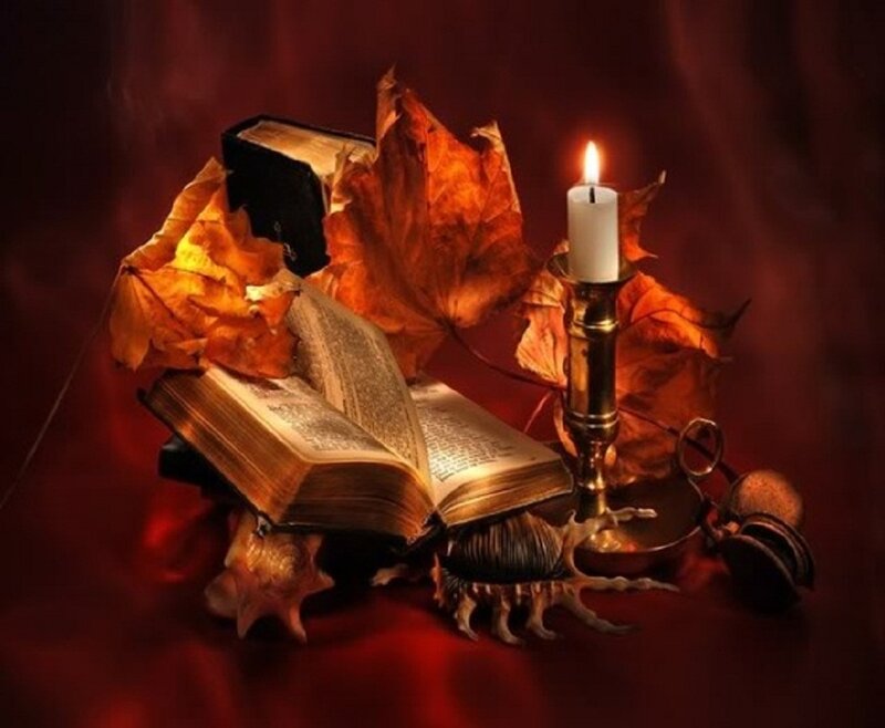 Open Book with Candle — Red