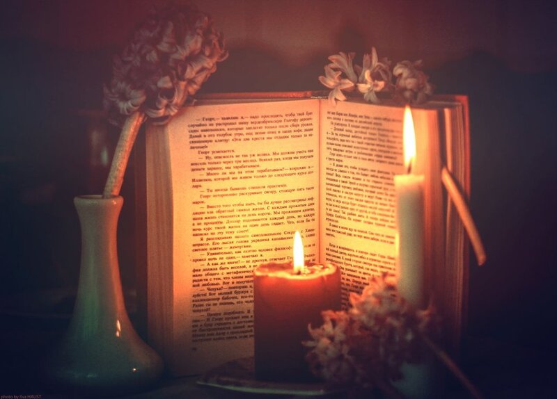 Open Book with Candles — Brown
