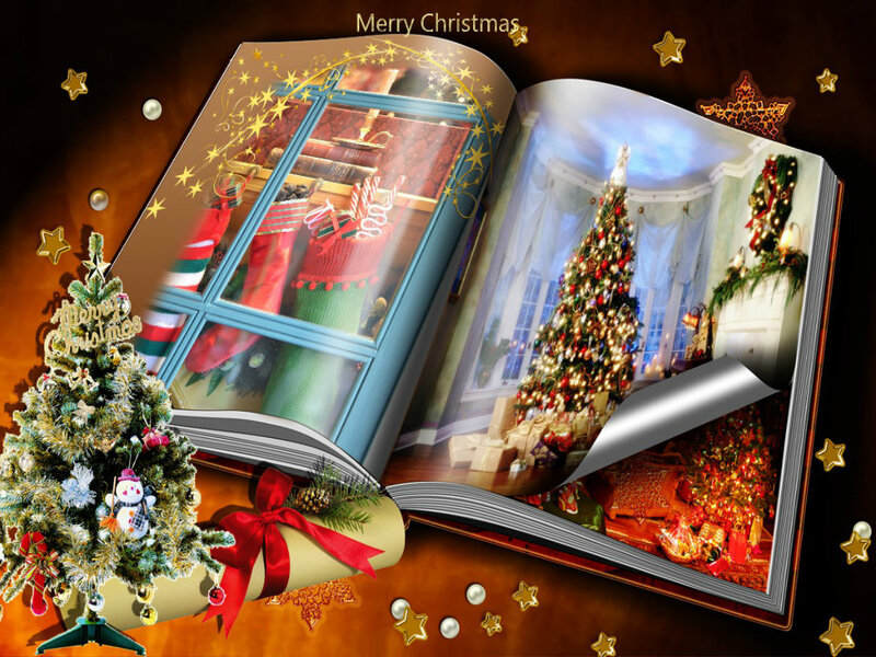 Open Book with Christmas Scene