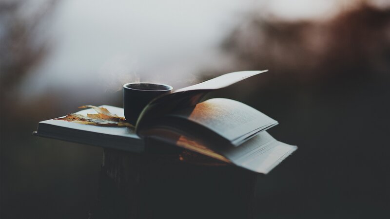 Open Book with Coffee Cup — Brown