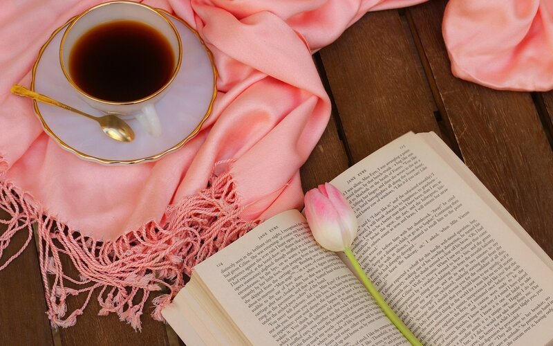 Open Book with Coffee Cup — Pink