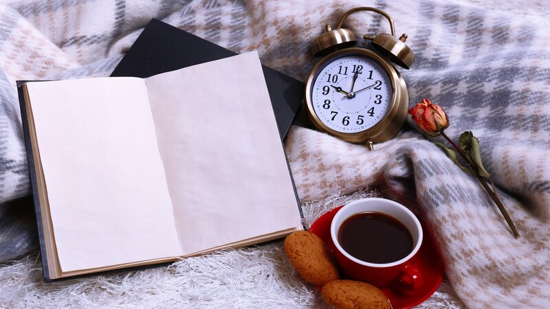 Open Book with Coffee — White, Cozy