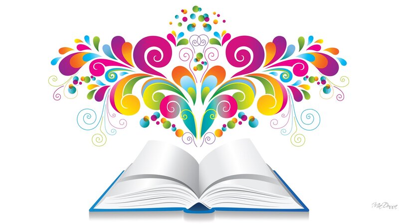 Open Book with Colorful Swirls