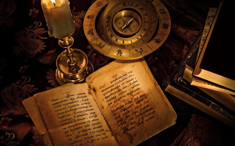 Open Book with Compass — Brown, Dramatic