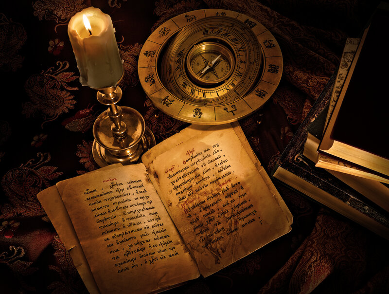 Open Book with Compass — Brown