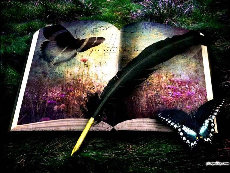 Open Book with Feather — Green, Dramatic