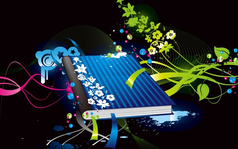 Open Book with Floral Design — Blue